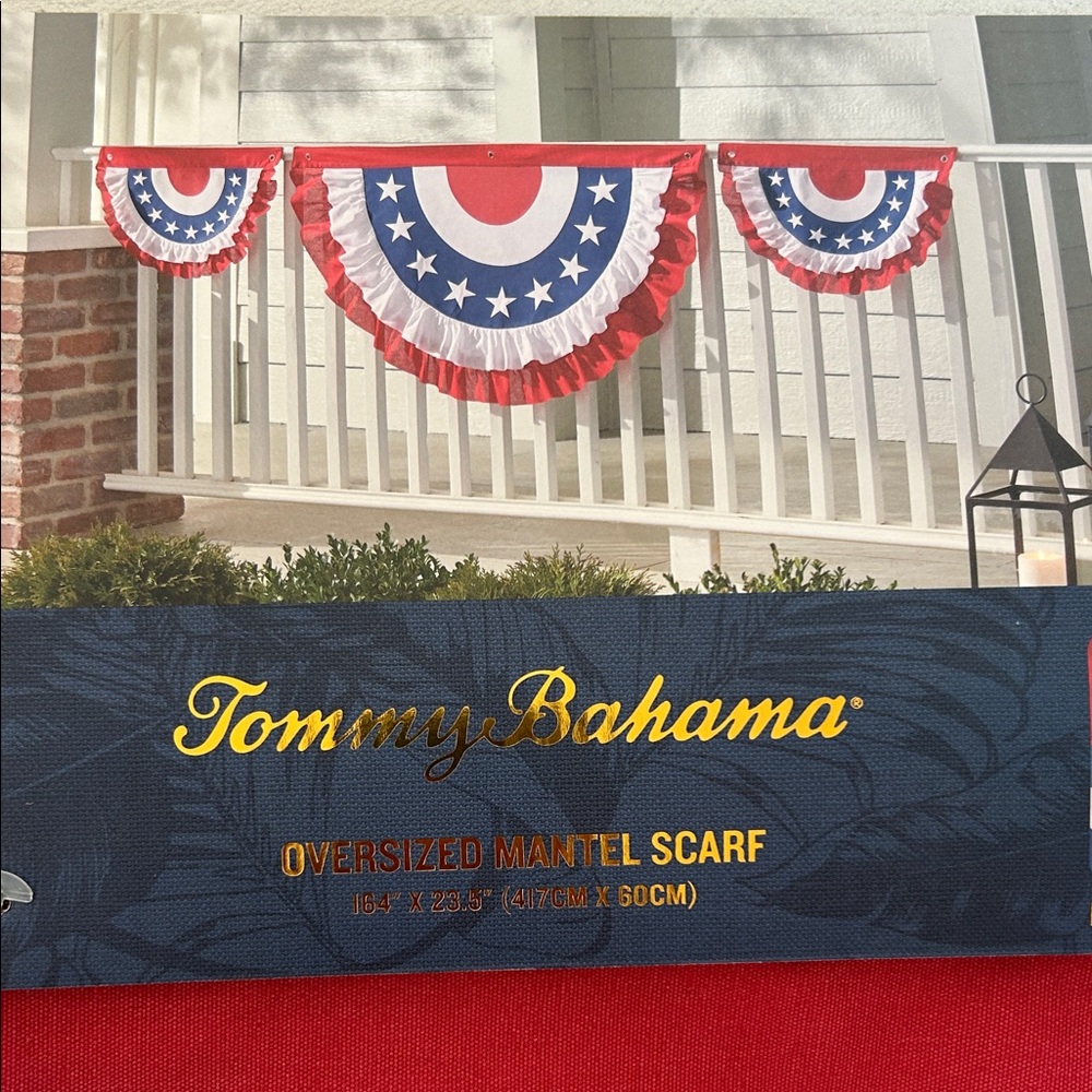 Tommy Bahama Patriotic Red, White & Blue Oversized Mantel Scarf 164” X 23.5”
